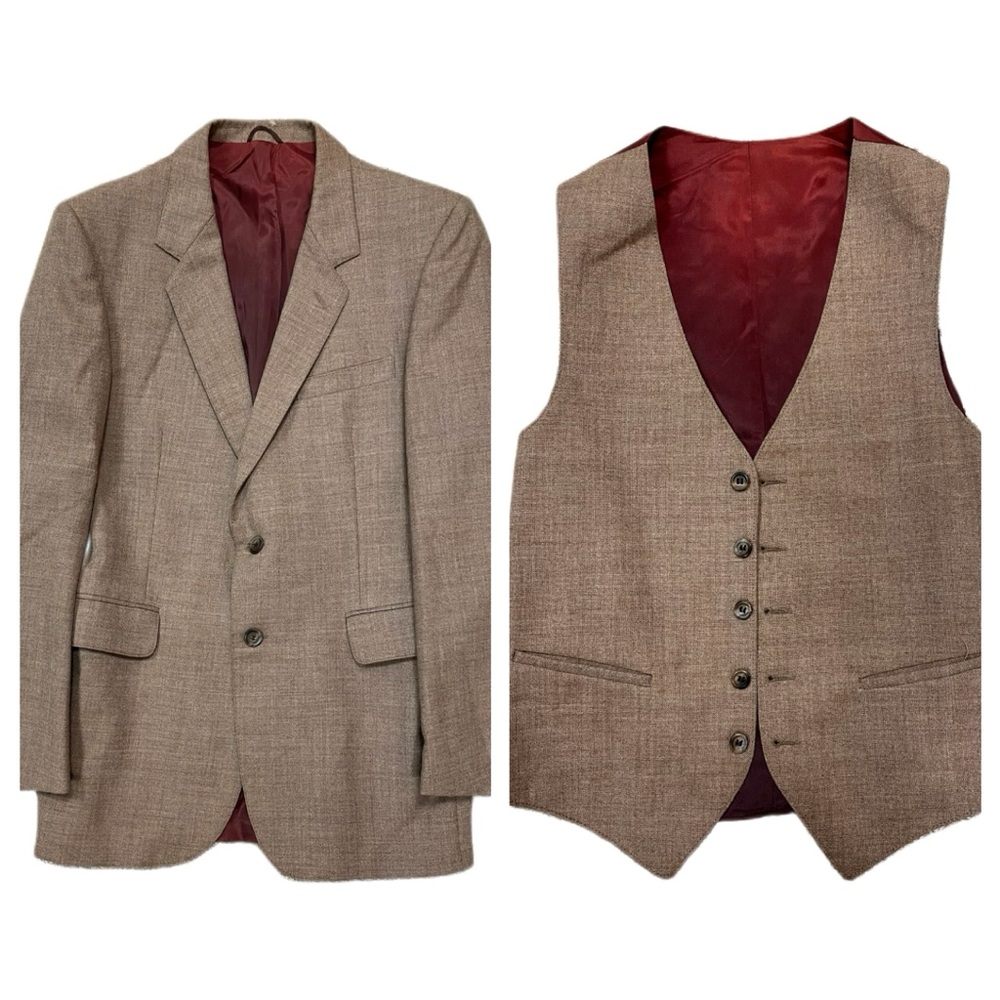 Custom Brown and Red Vintage Suit Jacket with Matching Vest